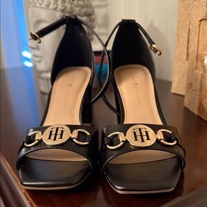 Tommy Hilfiger Black and Gold Women's Heels